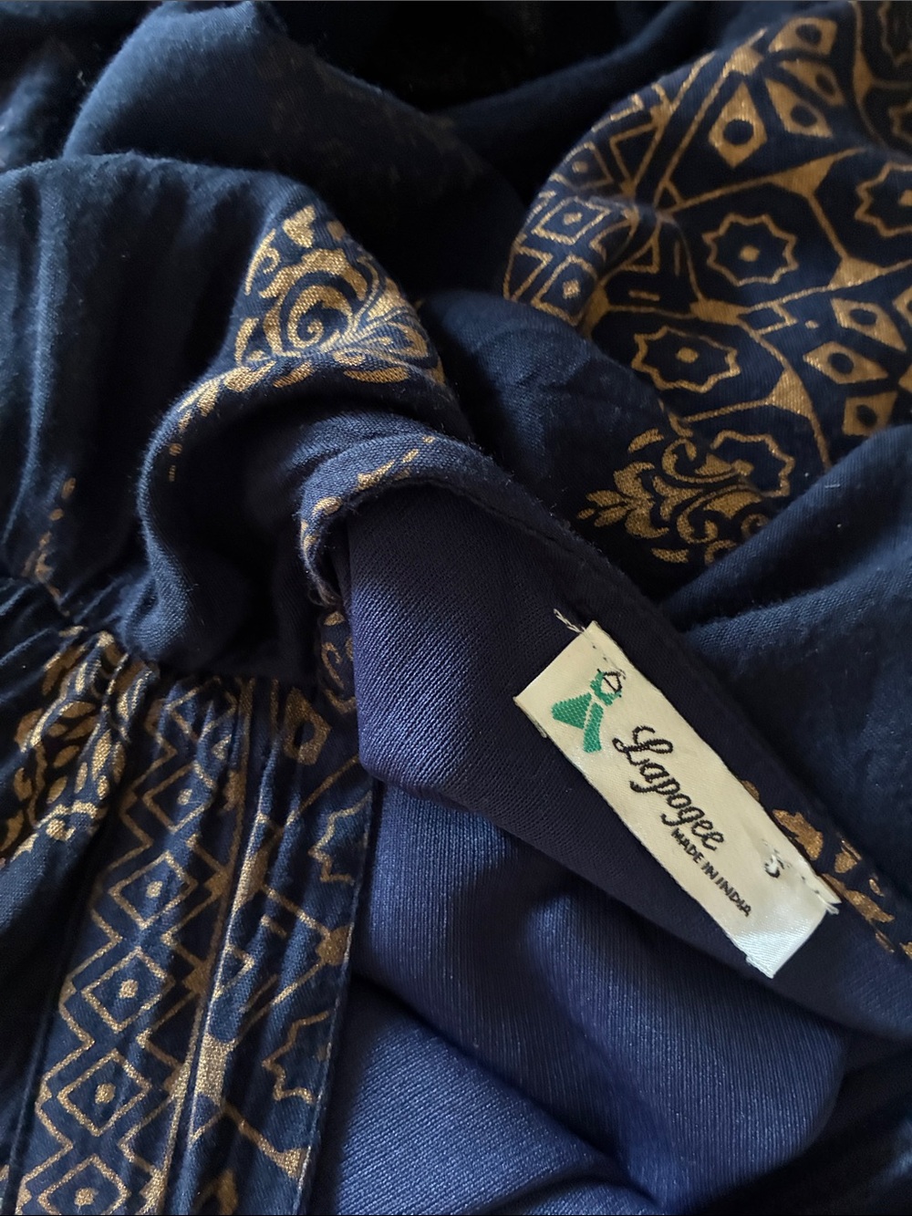 Cotton made in India Navy Maxi Dress with Gold Medallion Print - Picture 4 of 4